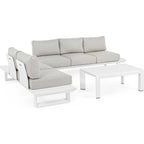 Bizzotto Ecksitzgruppe Garten Lounge Konnor Weiss Set mit Ecksofa Ottomane und zwei Couchtischen