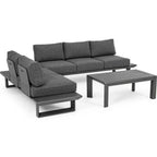 Bizzotto Eckgruppe Garten Konnor Anthrazit Seitenansicht Ecksofa mit Ottomane und Couchtisch