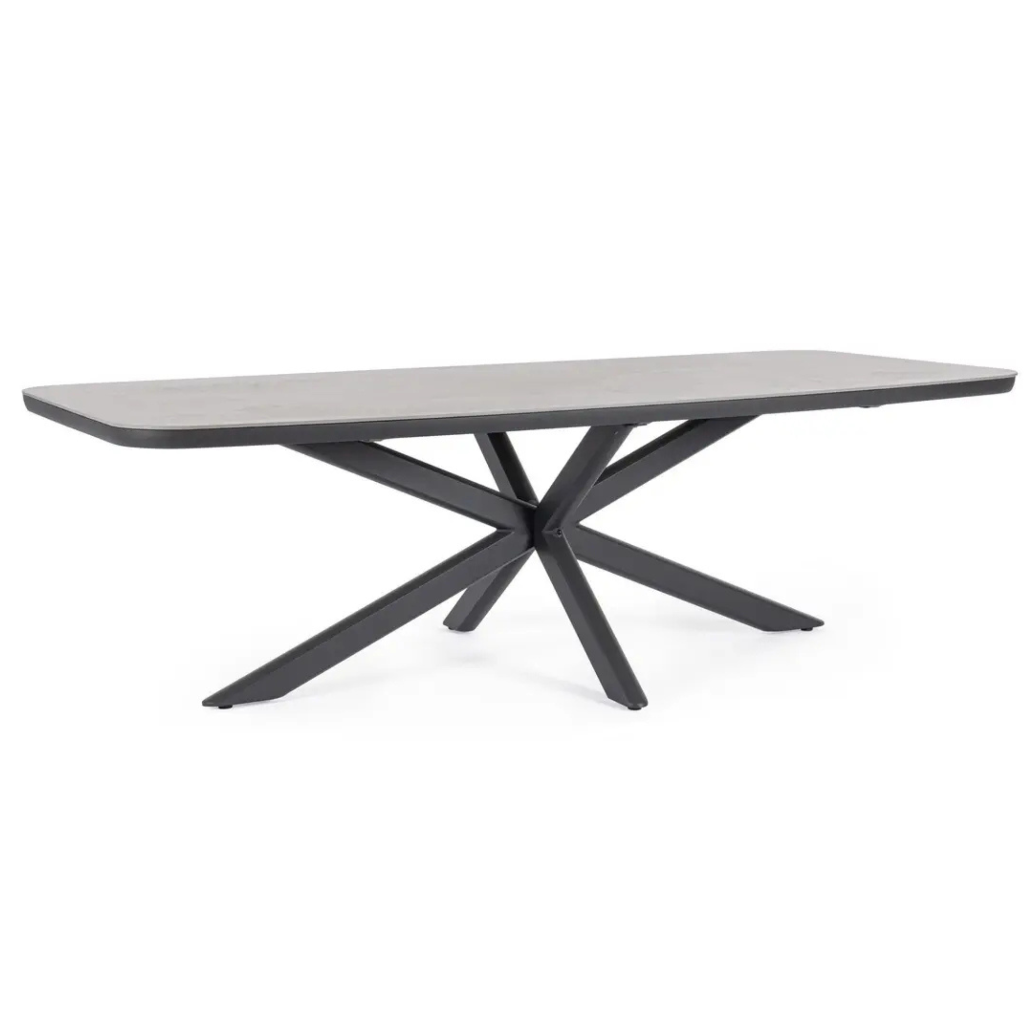 Gartentisch Isacco 240x110 cm Schrägansicht mit grauer Platte und schwarzem Sternfuss