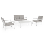 Bizzotto Sitzgruppe Konnor 4-tlg Weiss Set mit Sofa zwei Sesseln und Couchtisch Aluminium