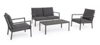 Bizzotto Sitzgruppe Konnor 4-tlg Anthrazit Set Schraegansicht mit Sofa zwei Sesseln und Couchtisch