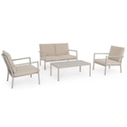 Bizzotto Sitzgruppe Konnor 4-tlg Rattin Beige Set mit Sofa zwei Sesseln und Couchtisch Aluminium