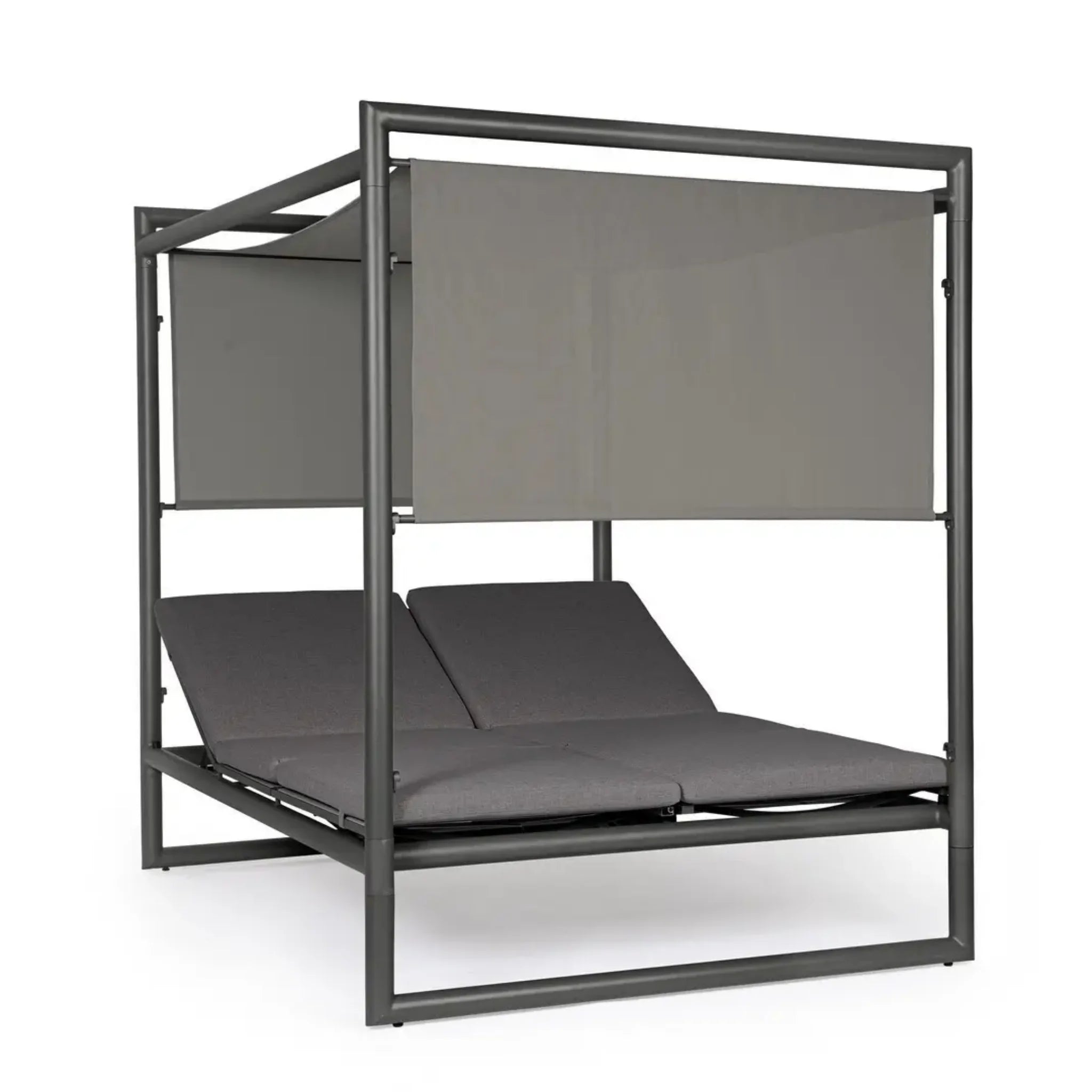 Bizzotto Daybed Konnor Anthrazit - Modernes Himmelbett mit Stahlrahmen und Sonnenmarkise für Garten und Terrasse