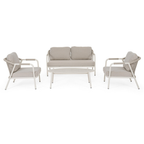 Gartenlounge Miravet Frontalansicht mit zwei Sesseln und Couchtisch in Beige-Grau