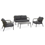 Bizzotto Gartenlounge Miravet Set Seitenansicht Sofa Sessel und Couchtisch in Anthrazit Dunkelgrau