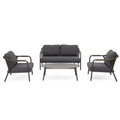 Bizzotto Gartenlounge Miravet Set Frontalansicht mit Sofa zwei Sesseln und ovalem Couchtisch Anthrazit