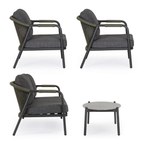 Bizzotto Gartenlounge Miravet Sessel aus drei Perspektiven und runder Couchtisch in Anthrazit