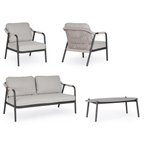Bizzotto Gartenlounge Miravet: 2 Sessel, Sofa und Tisch aus Aluminium mit Kissen.