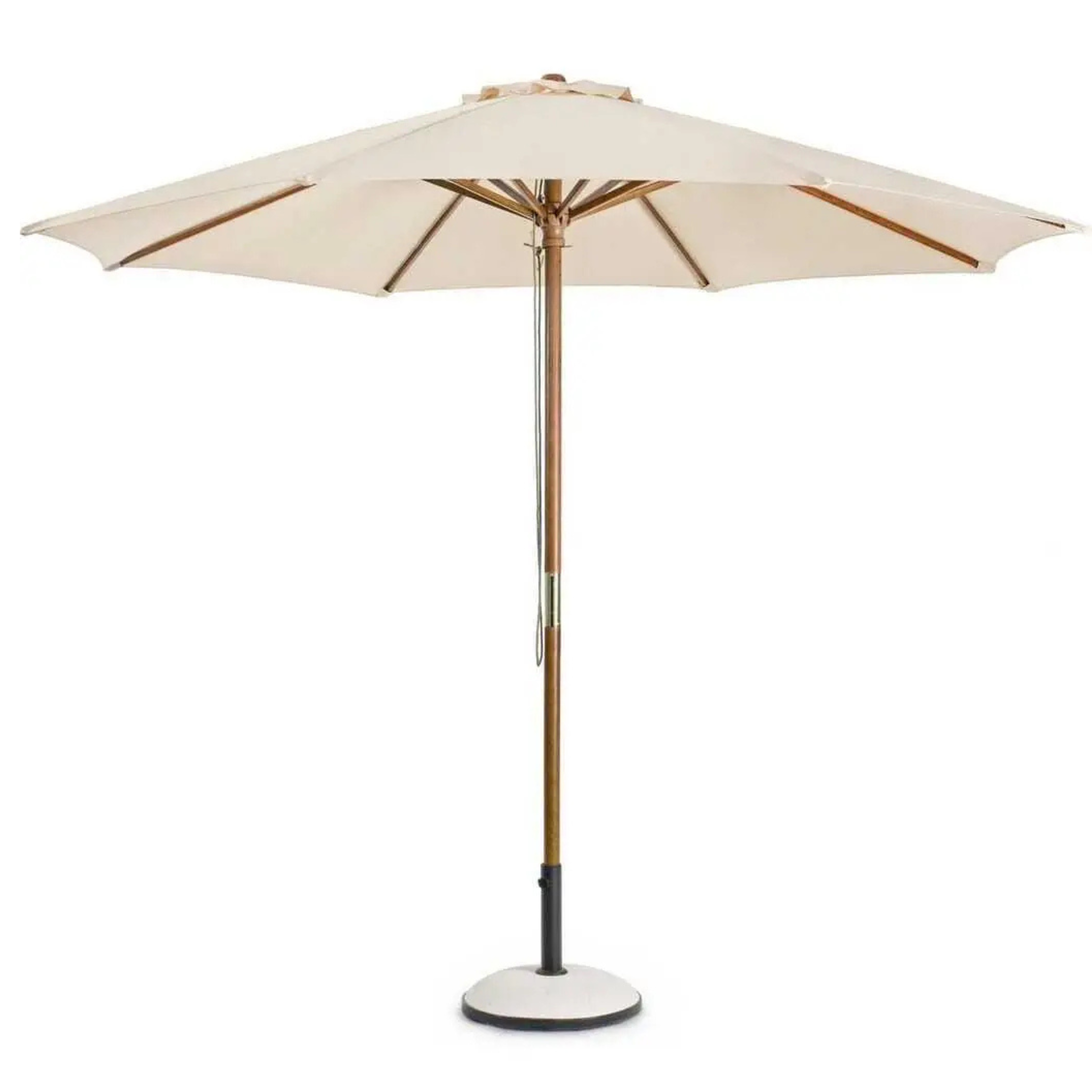 Bizzotto Sonnenschirm Syros rund 300cm, cremefarbener Schirm mit Holzgestell und rundem Standfuss