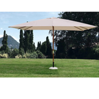 Sonnenschirm Syros 400x300 cm beige mit Holzmast im Garten mit Bergpanorama