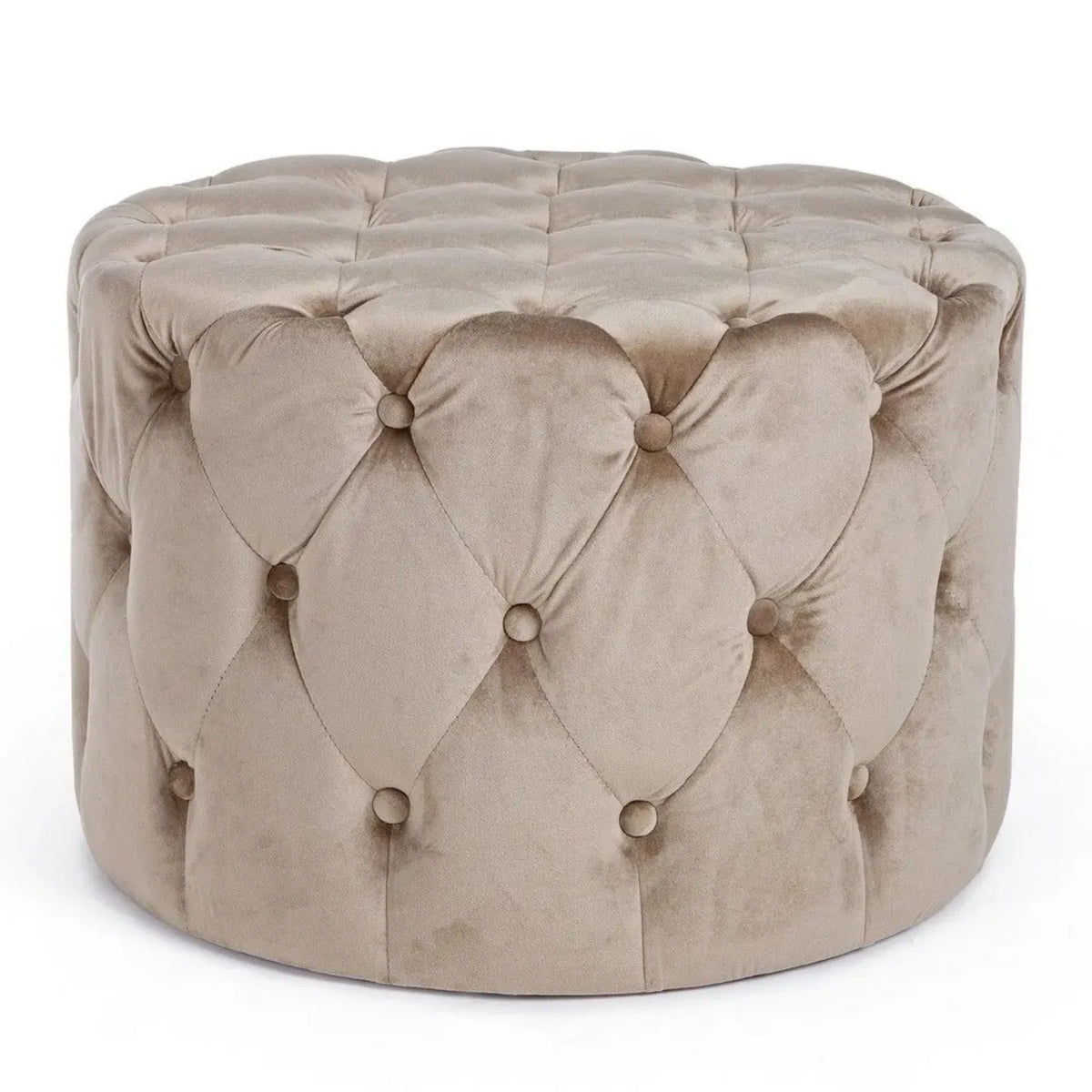 Bizzotto Hocker Pouf Lorella in Taupe - Eleganter Polsterhocker mit Knopfsteppung