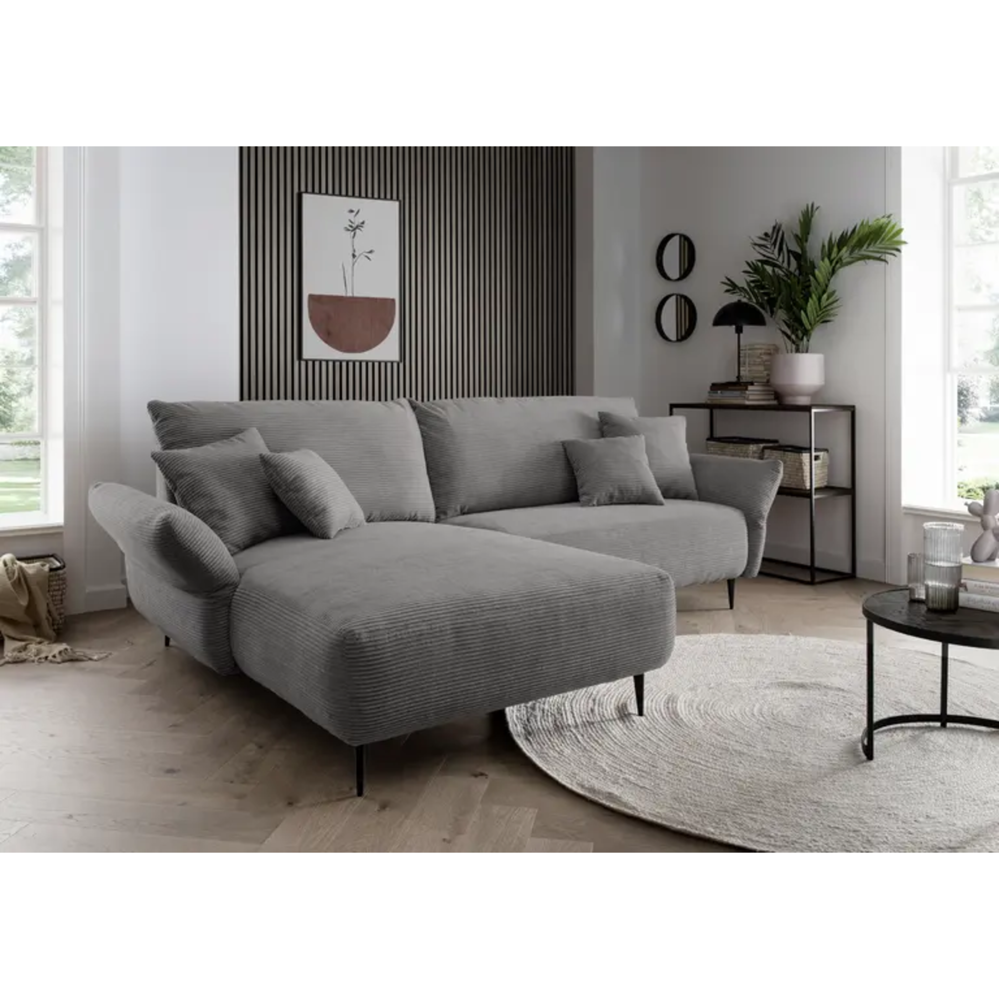 Kuschlige Eckpolstergruppe in Cord grau