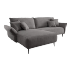 Ecksofa Vanilla in Grau mit Cord-Bezug, schwarzen Metallfüssen und Kissen – moderne Polstergruppe von Benformato