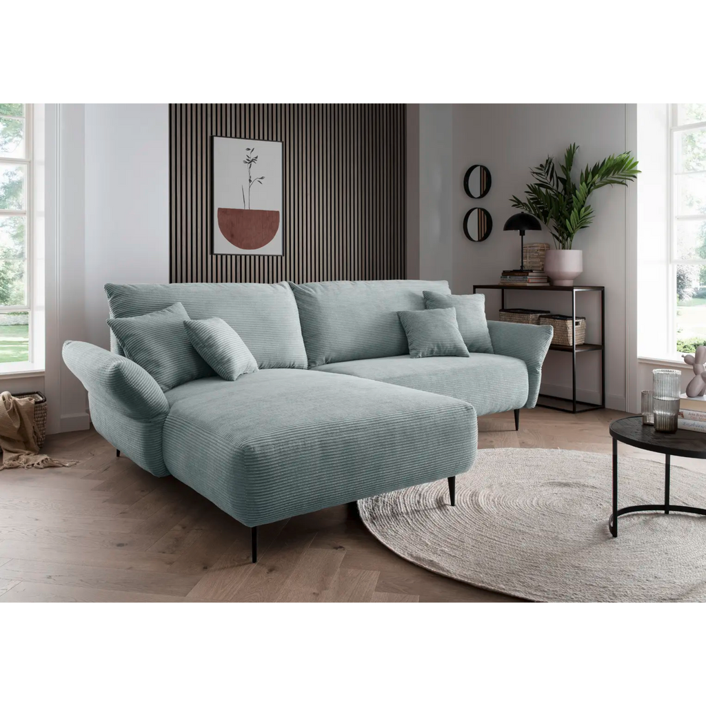 Ensemble canapé d'angle confortable en velours côtelé turquoise