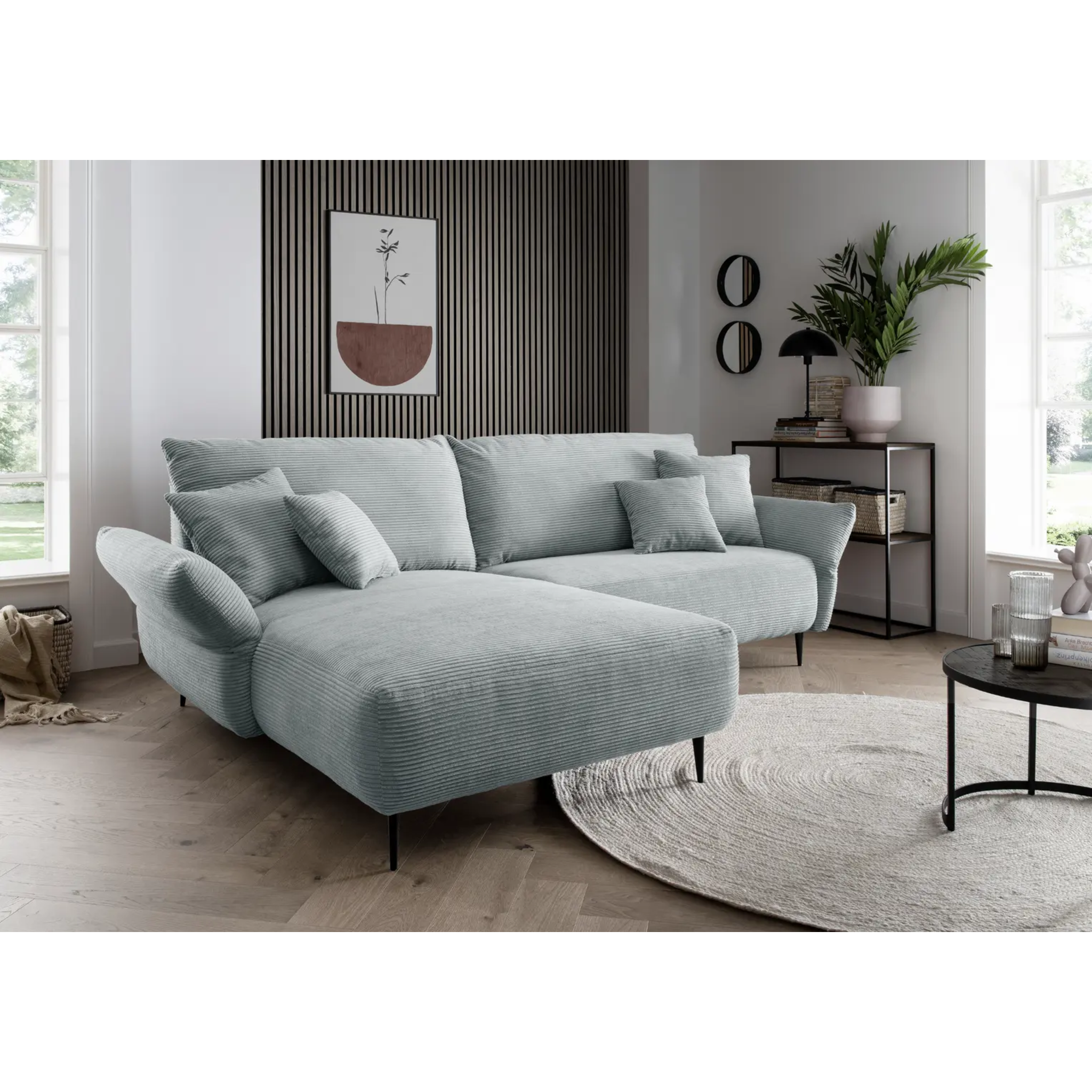 Ensemble canapé d'angle confortable en velours côtelé turquoise