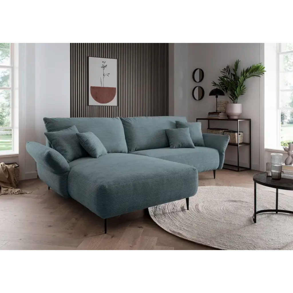 Kuschlige Eckpolstergruppe in Cord petrol