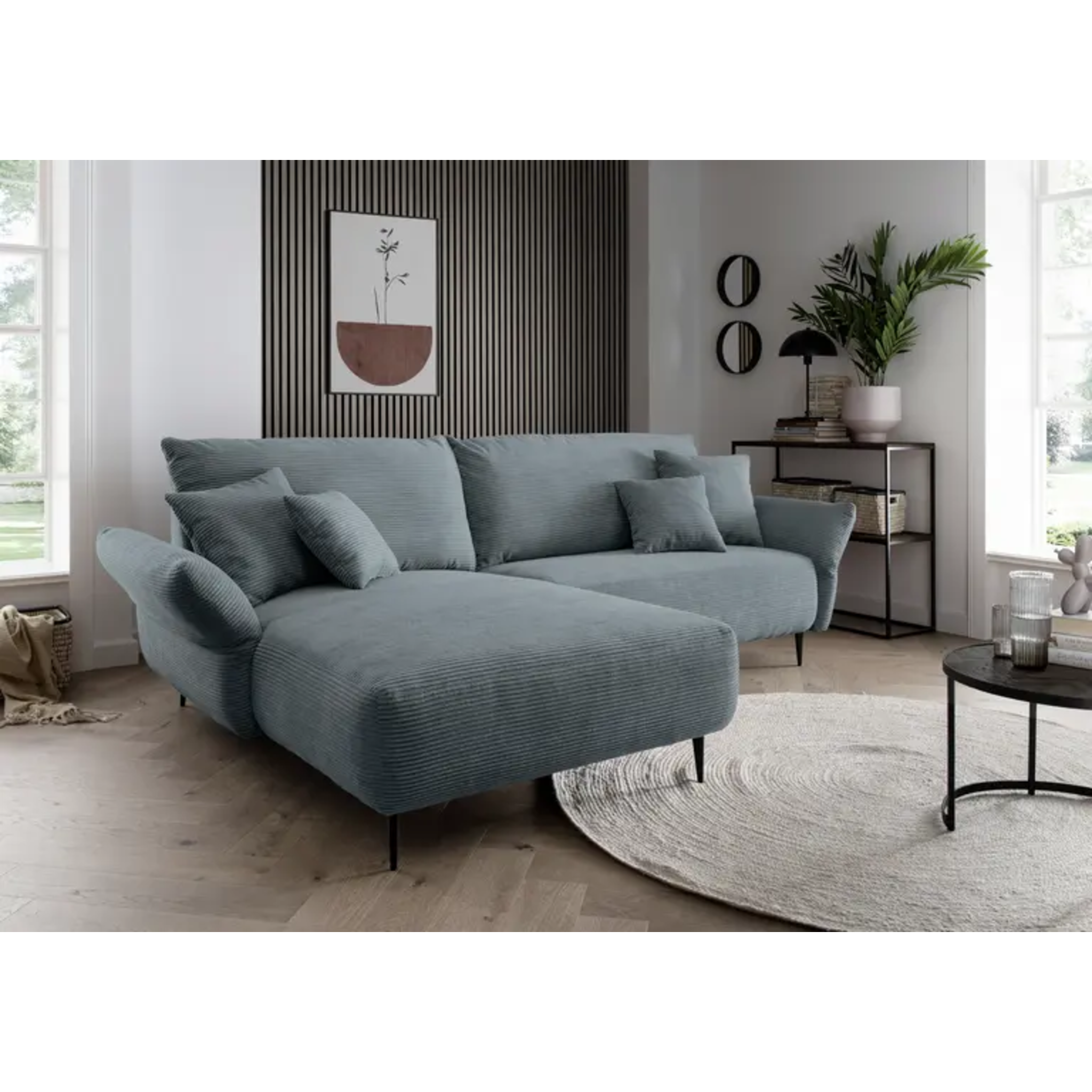 Kuschlige Eckpolstergruppe in Cord petrol