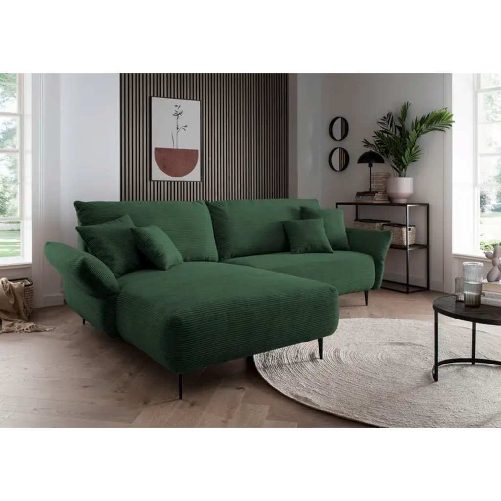 Ensemble canapé d'angle confortable en velours côtelé vert mousse