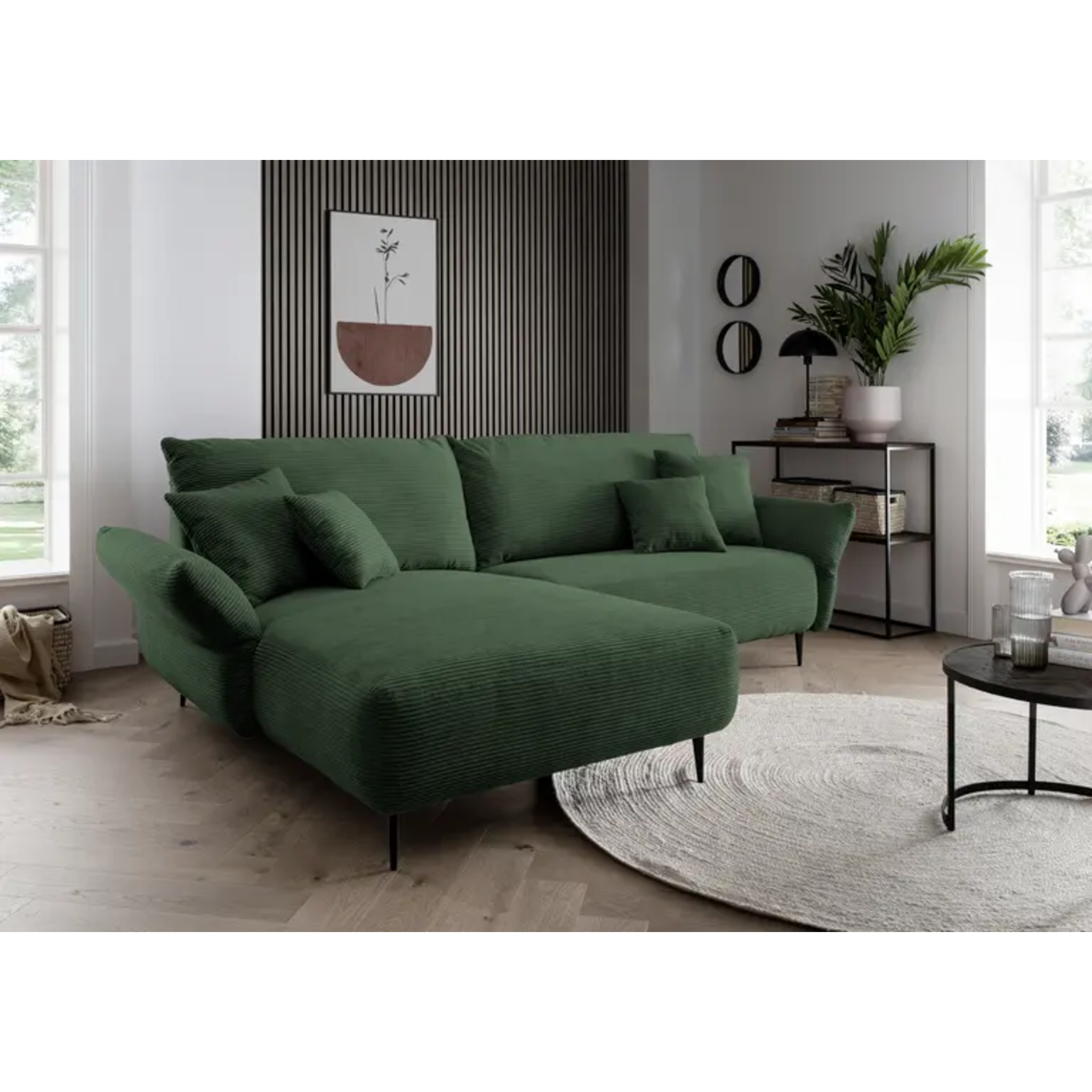 Ensemble canapé d'angle confortable en velours côtelé vert mousse