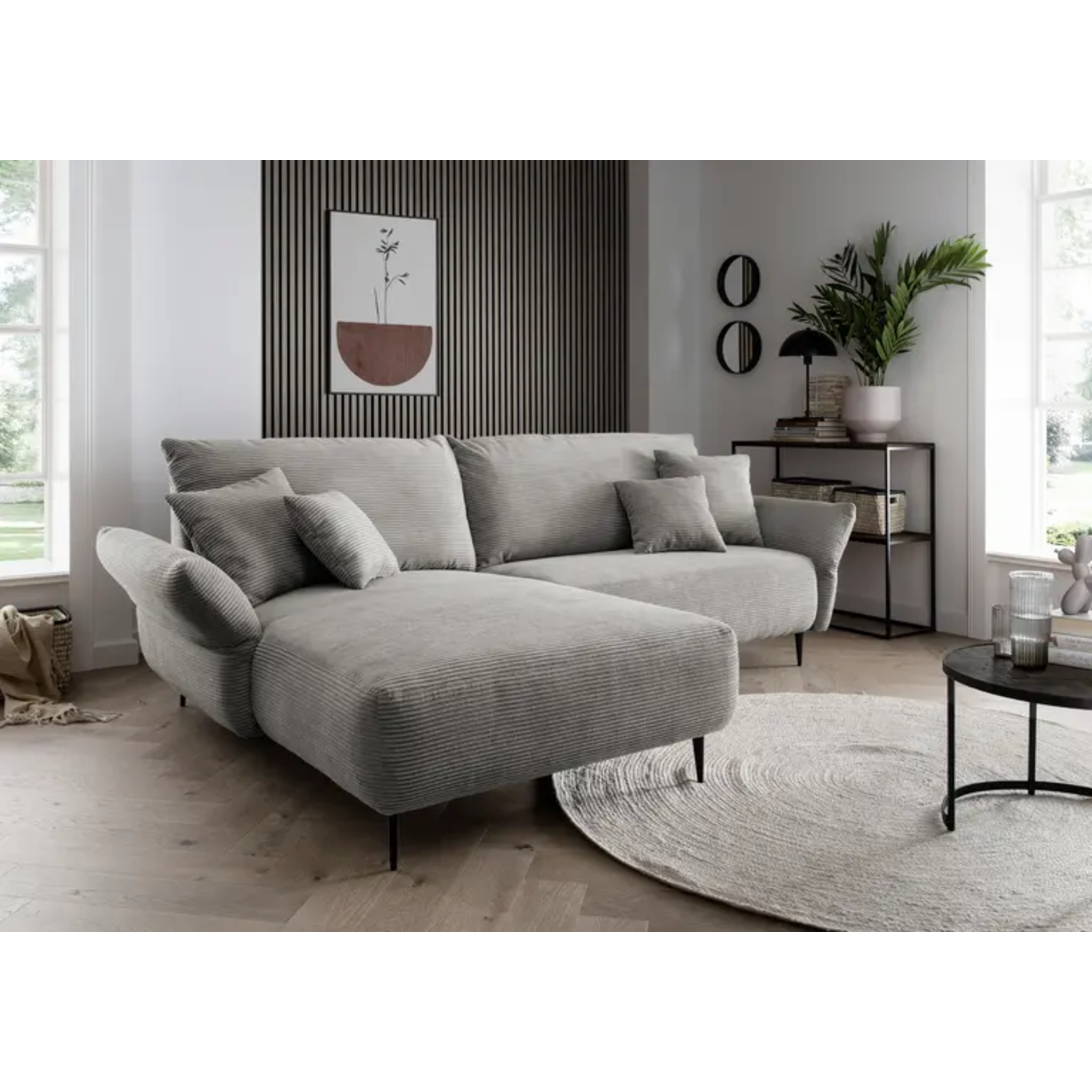 Kuschlige Eckpolstergruppe in Cord graubraun