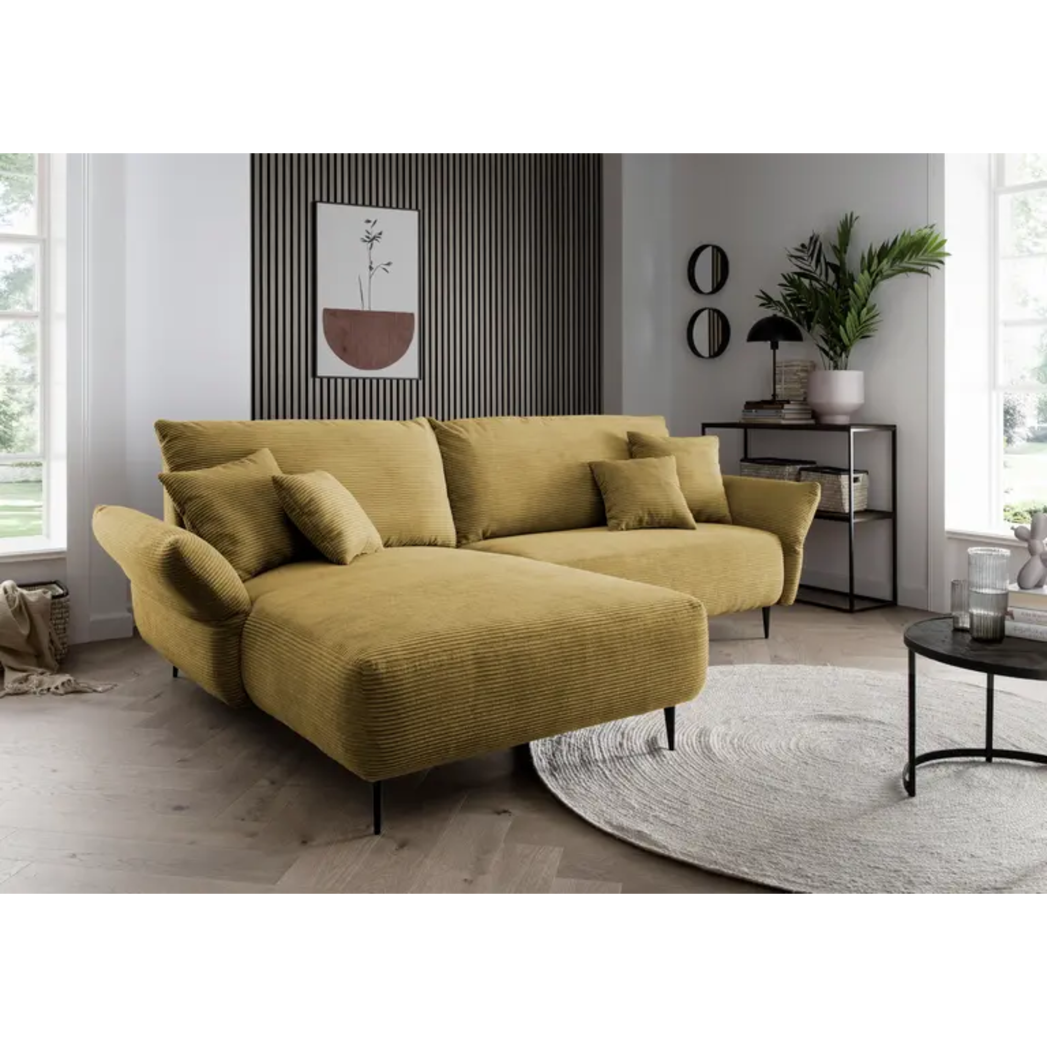 Ensemble canapé d'angle confortable en velours côtelé doré