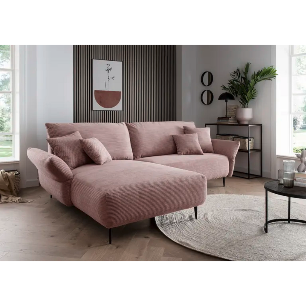 Kuschlige Eckpolstergruppe in Cord rosa