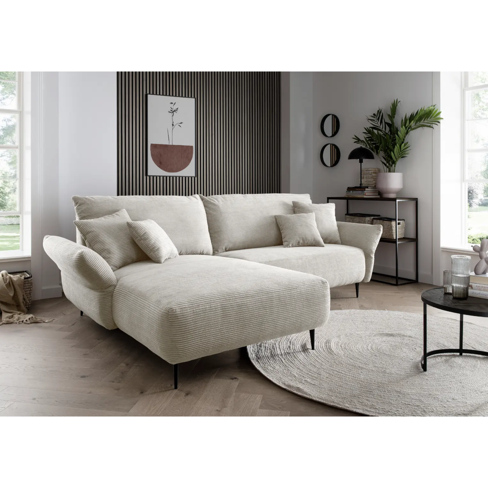 Ensemble canapé d'angle confortable en velours côtelé gris