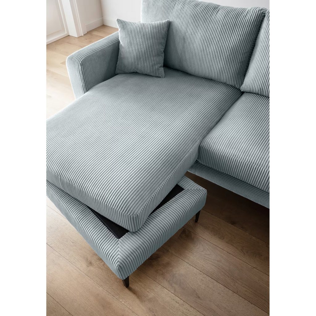 Canapé d'angle Eliza en velours côtelé bleu turquoise