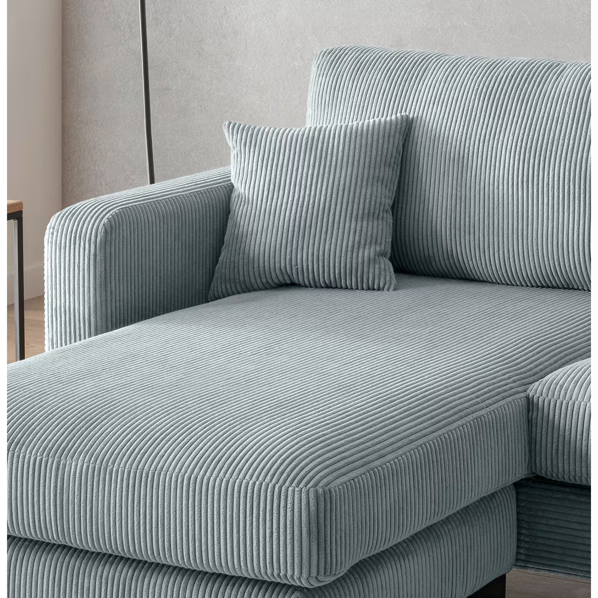 Canapé d'angle Eliza en velours côtelé bleu turquoise