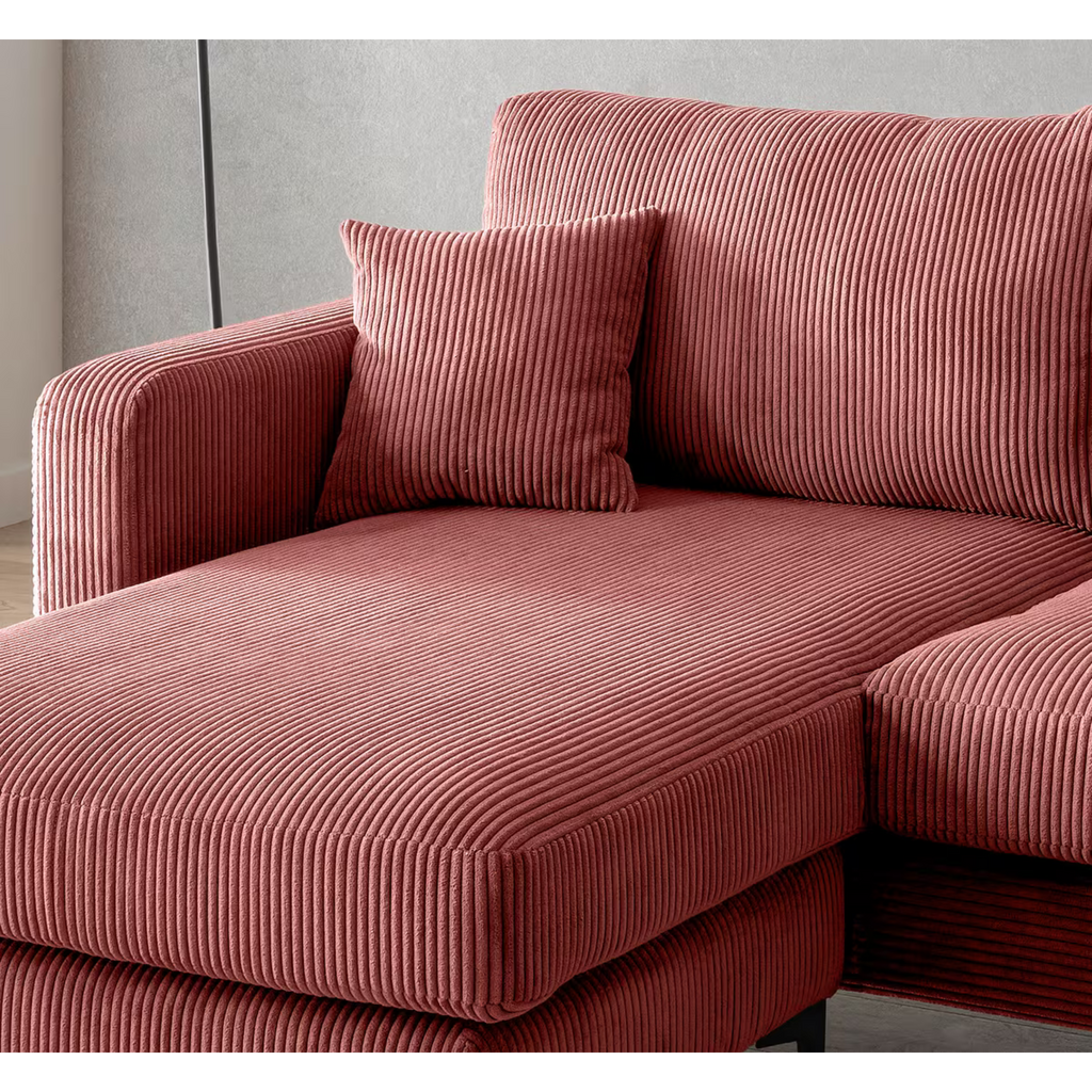 Canapé d'angle Eliza en velours côtelé corail