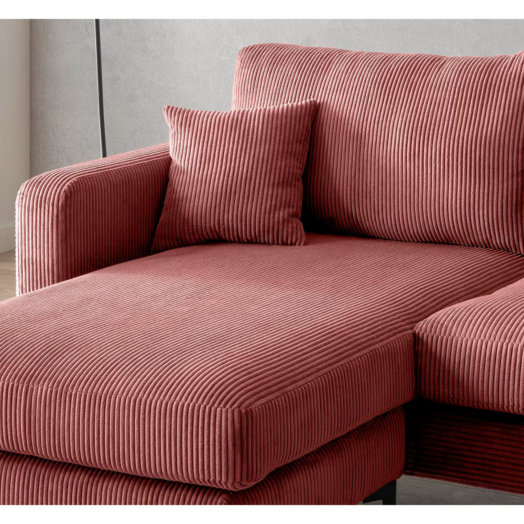 Canapé d'angle Eliza en velours côtelé corail