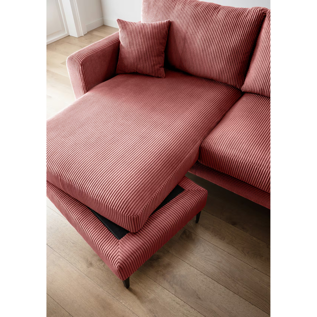 Canapé d'angle Eliza en velours côtelé corail