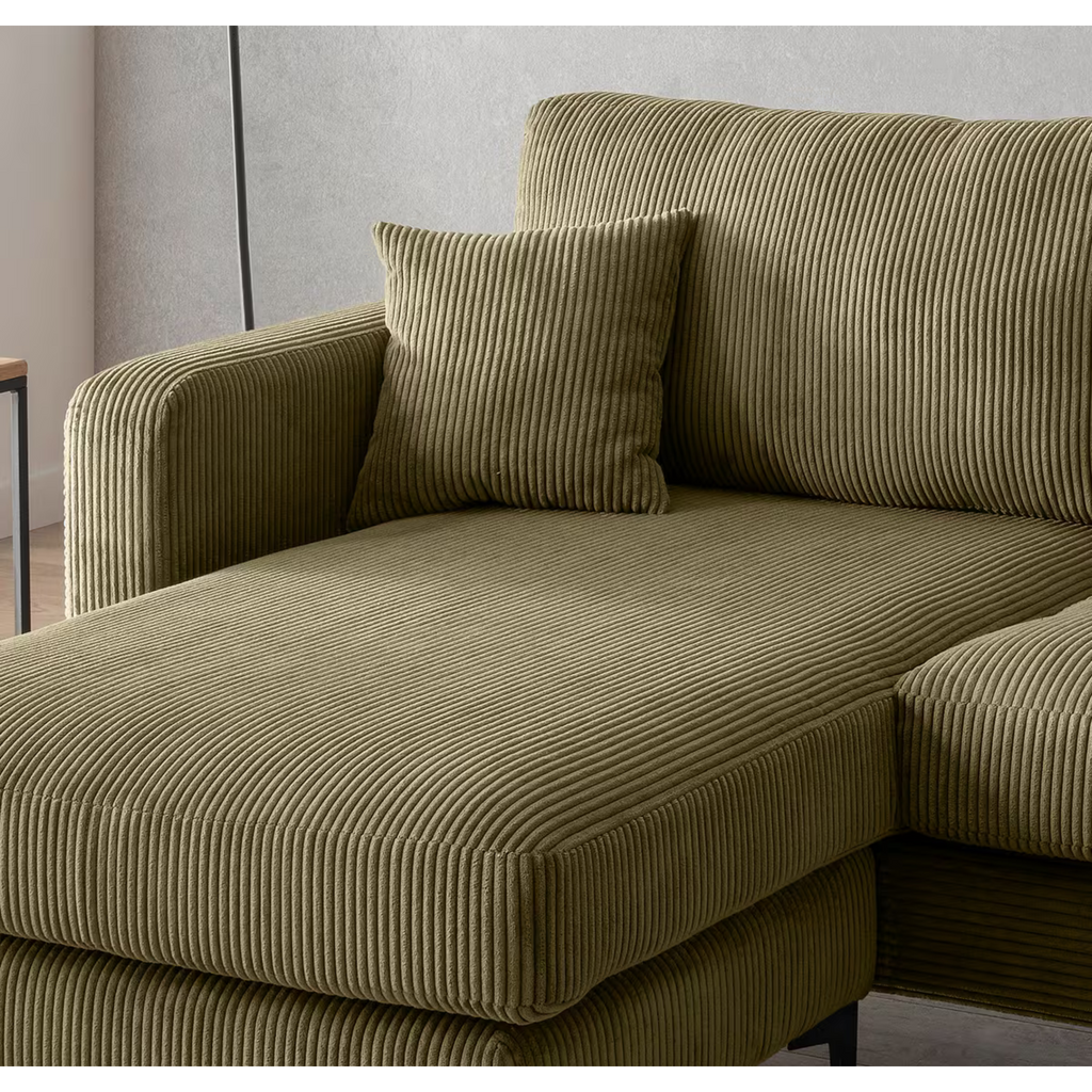Canapé d'angle Eliza en velours côtelé vert olive