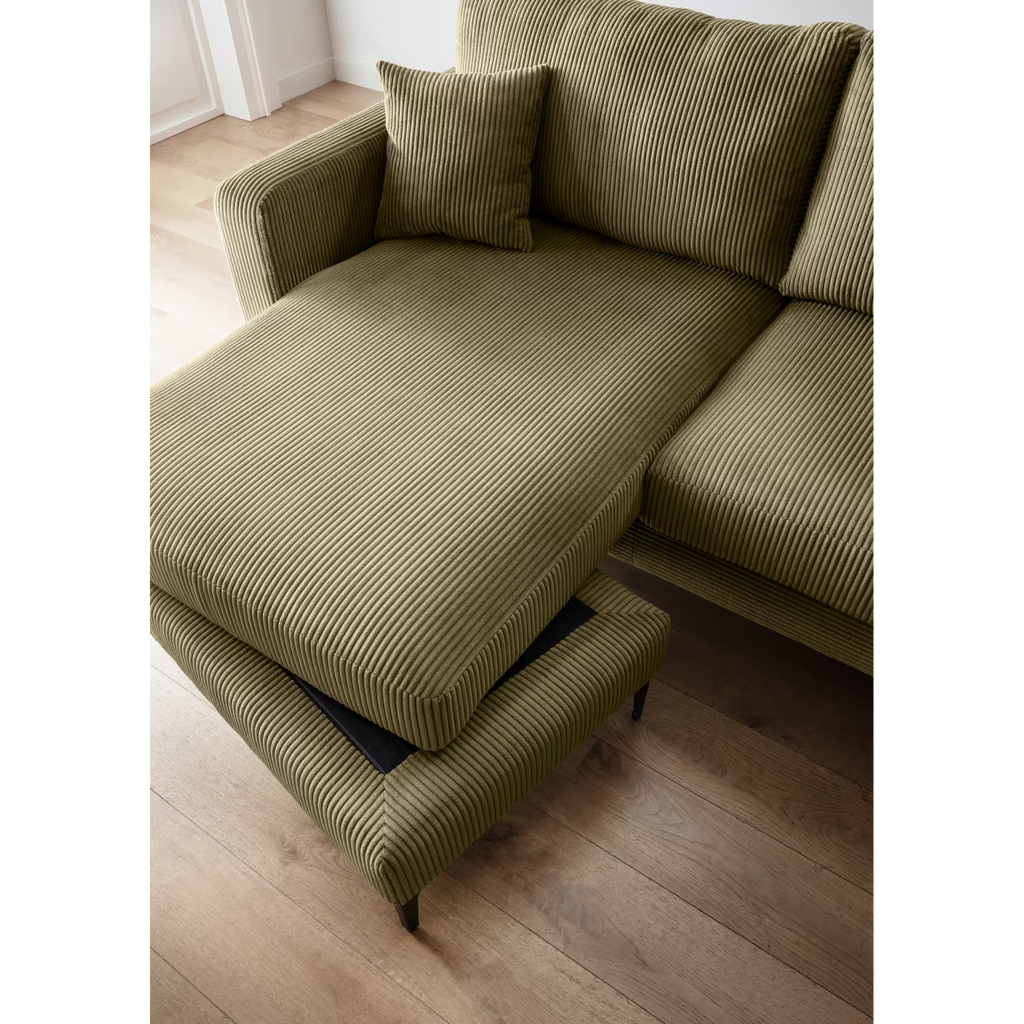 Canapé d'angle Eliza en velours côtelé vert olive