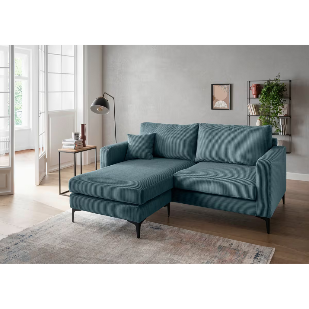 Canapé d'angle Eliza en velours côtelé pétrole