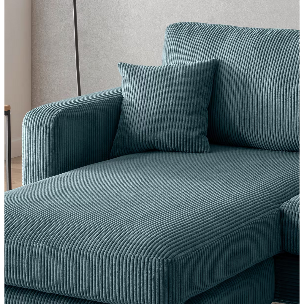 Canapé d'angle Eliza en velours côtelé pétrole