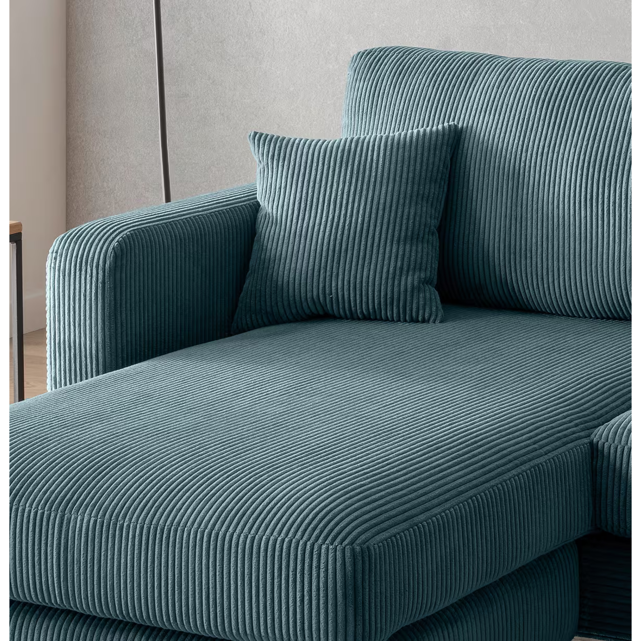 Canapé d'angle Eliza en velours côtelé pétrole