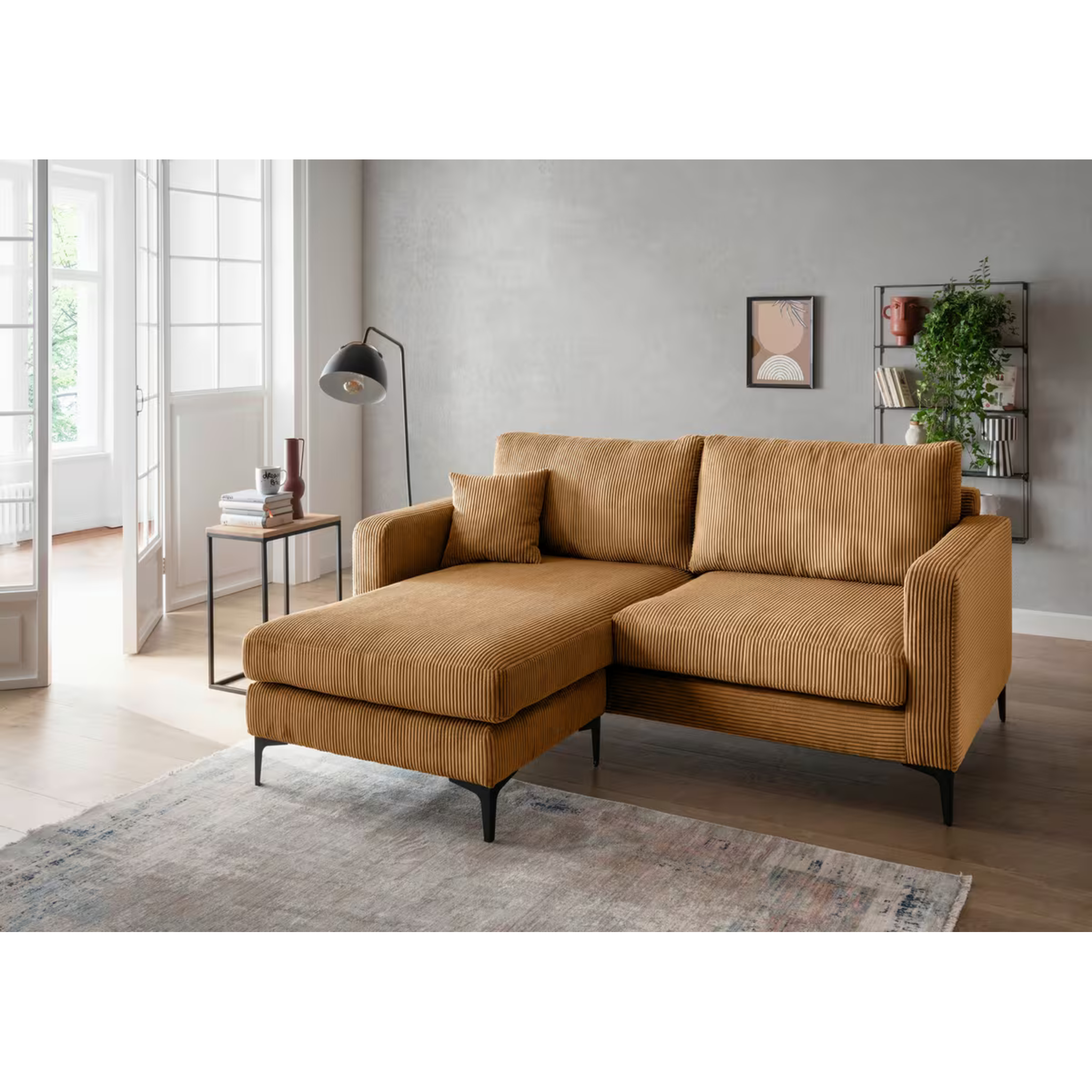 Canapé d'angle Eliza en velours côtelé doré