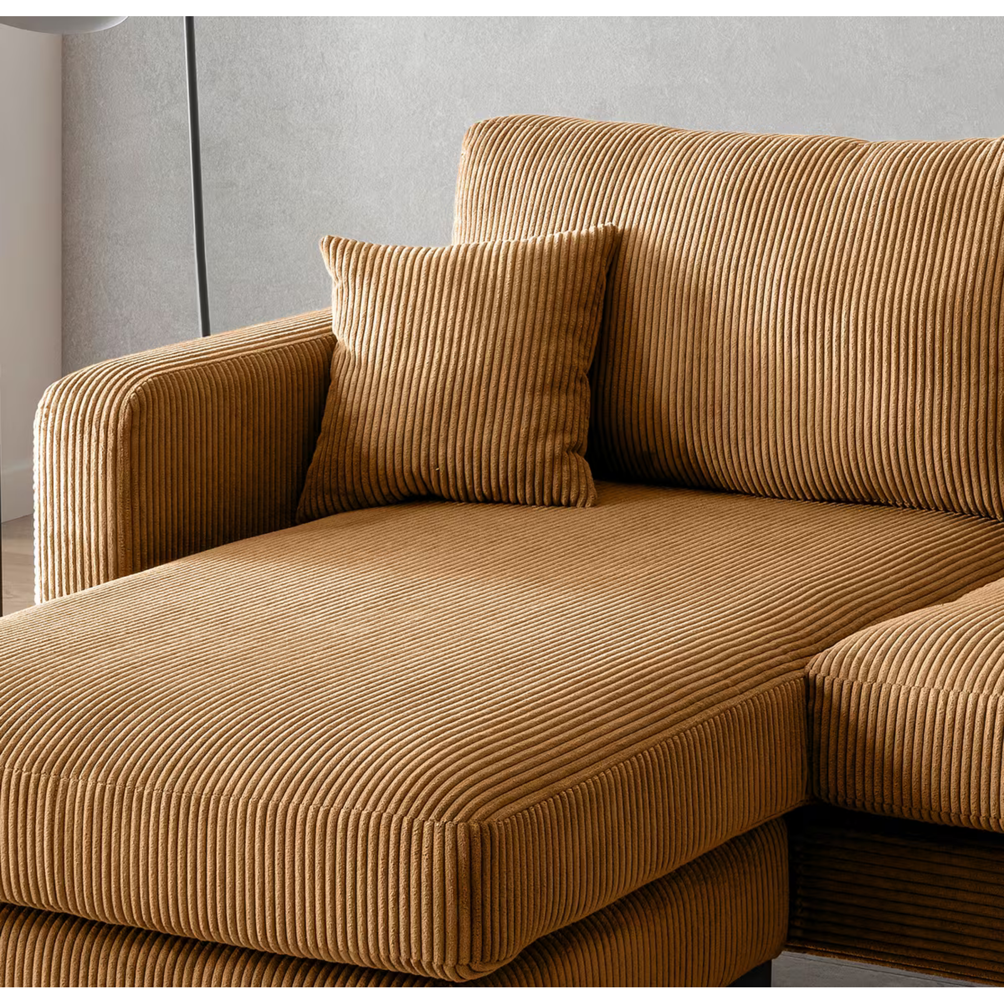 Canapé d'angle Eliza en velours côtelé doré