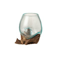 Jolipa Gamal Vase 11cm aus mundgeblasenem Glas auf Treibholz-Sockel – dekoratives Unikat