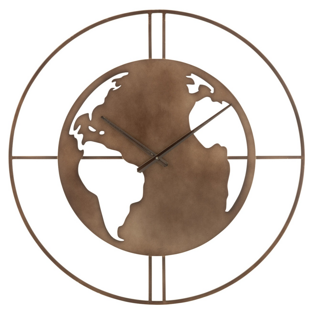 Uhr Weltkarte Metall Löcher S 60cm
