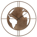 Jolipa Wanduhr Weltkarte aus Metall in Bronze/Braun mit Weltkugel-Design, moderne Dekowand-Uhr