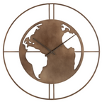 Jolipa Wanduhr Weltkarte aus Metall in Bronze/Braun mit Weltkugel-Design, moderne Dekowand-Uhr