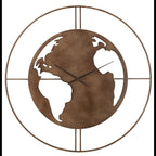 Jolipa Wanduhr Weltkarte aus Metall in Bronze/Braun, rund, dekoratives Weltkartendesign