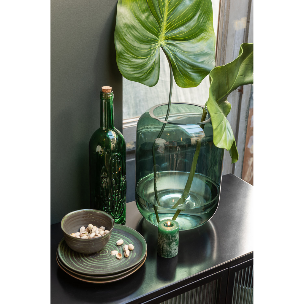 Vase cylindrique en verre vert moyen 29,5 cm