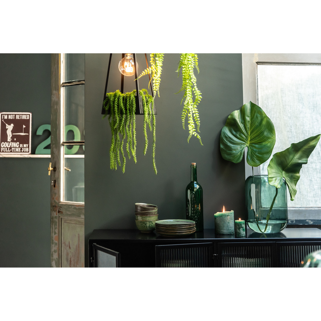 Vase cylindrique en verre vert moyen 29,5 cm