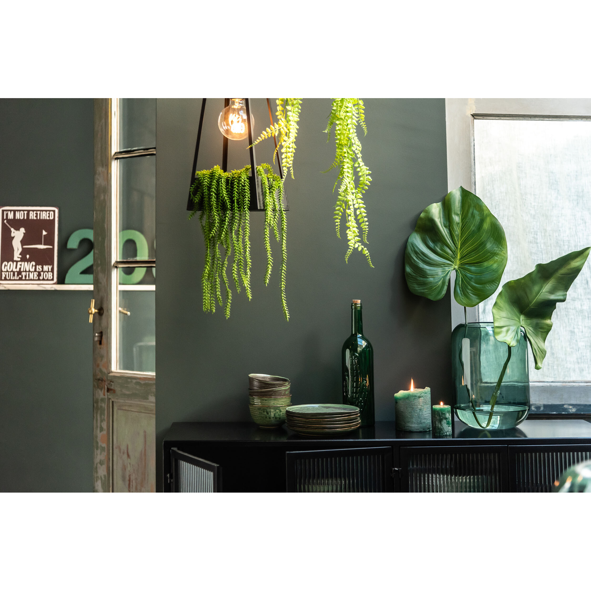 Vase cylindrique en verre vert moyen 29,5 cm