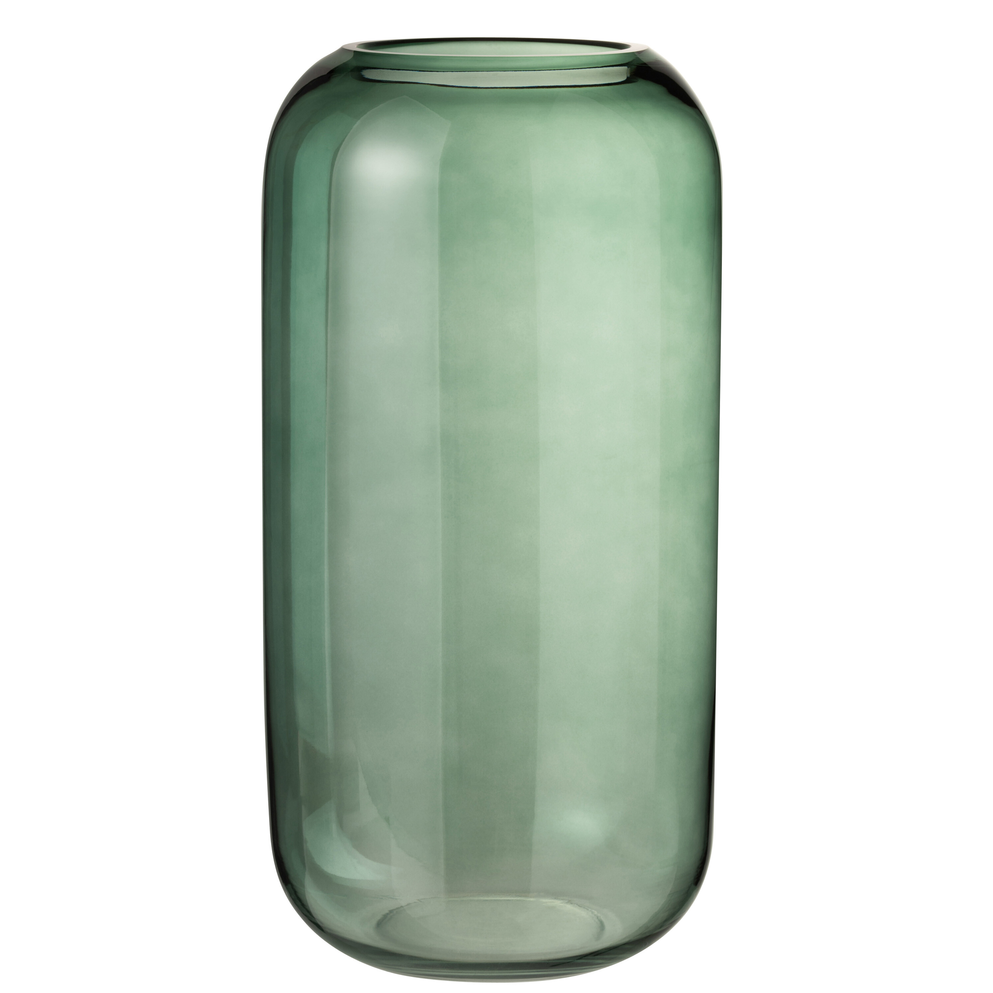 Vase cylindrique en verre vert, grand format, 49,5 cm