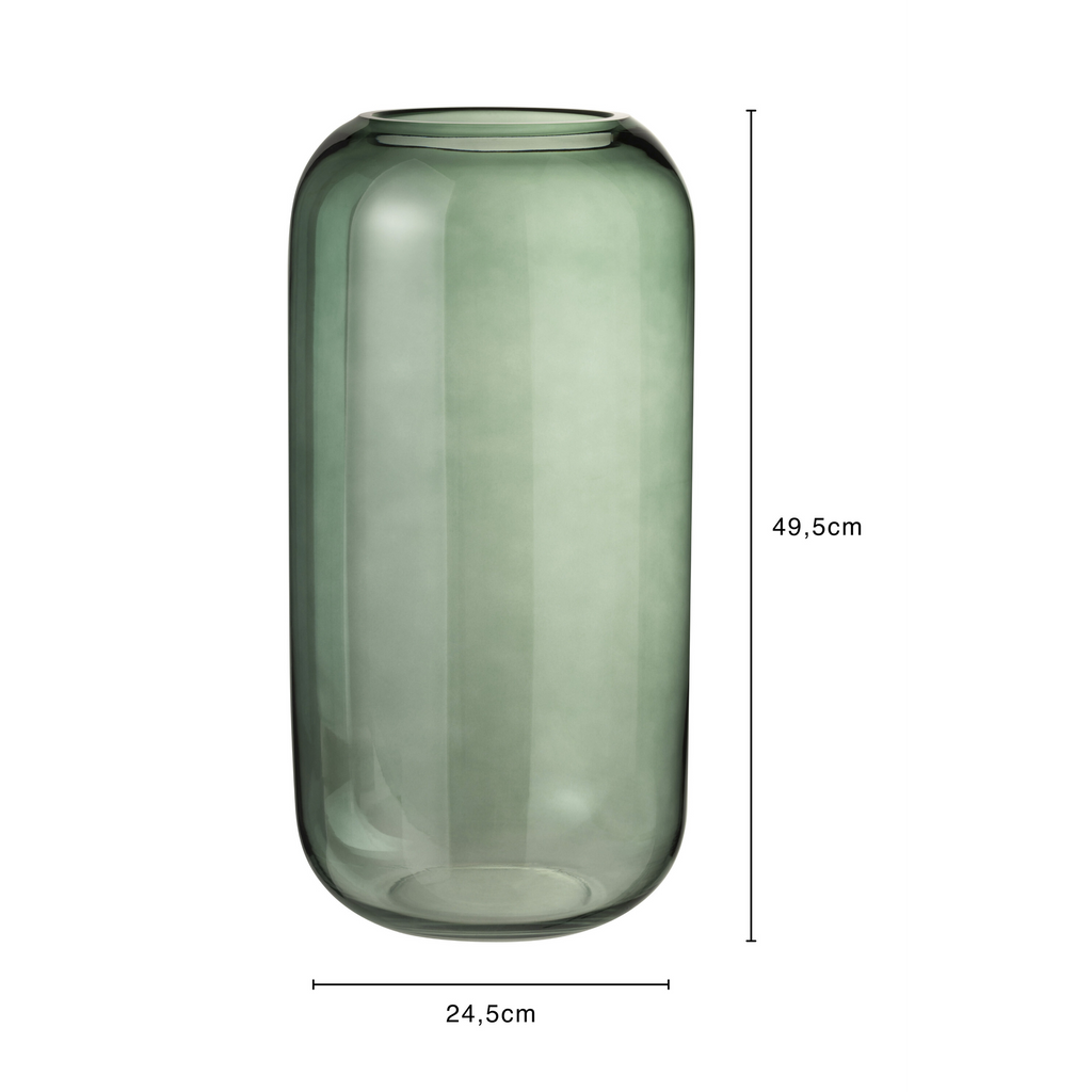 Vase cylindrique en verre vert, grand format, 49,5 cm