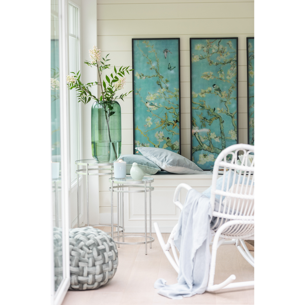 Vase cylindrique en verre vert, grand format, 49,5 cm